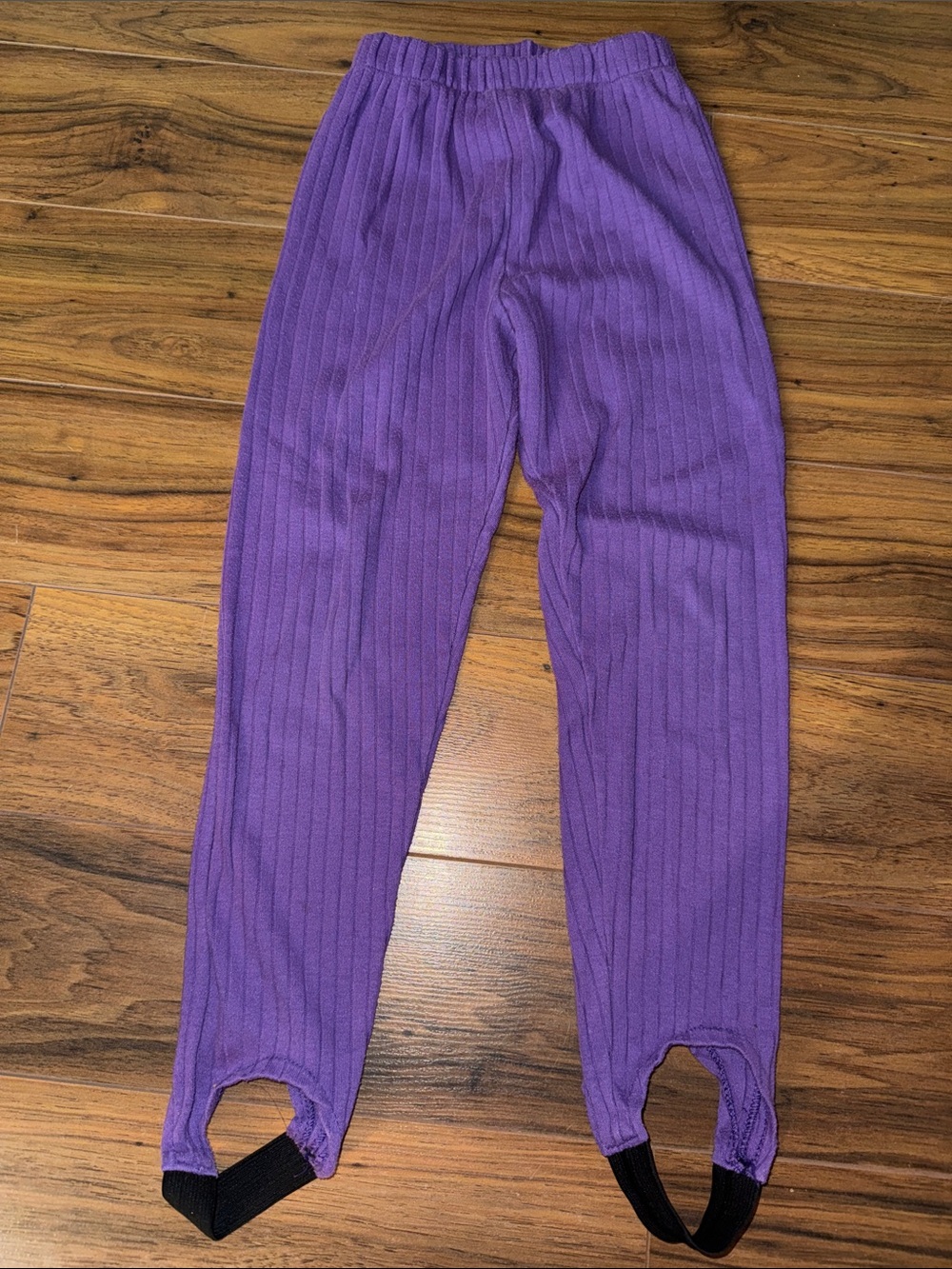 6X girls vintage 80s Kids Purple Stretch Ribbed Stirrup Leggings